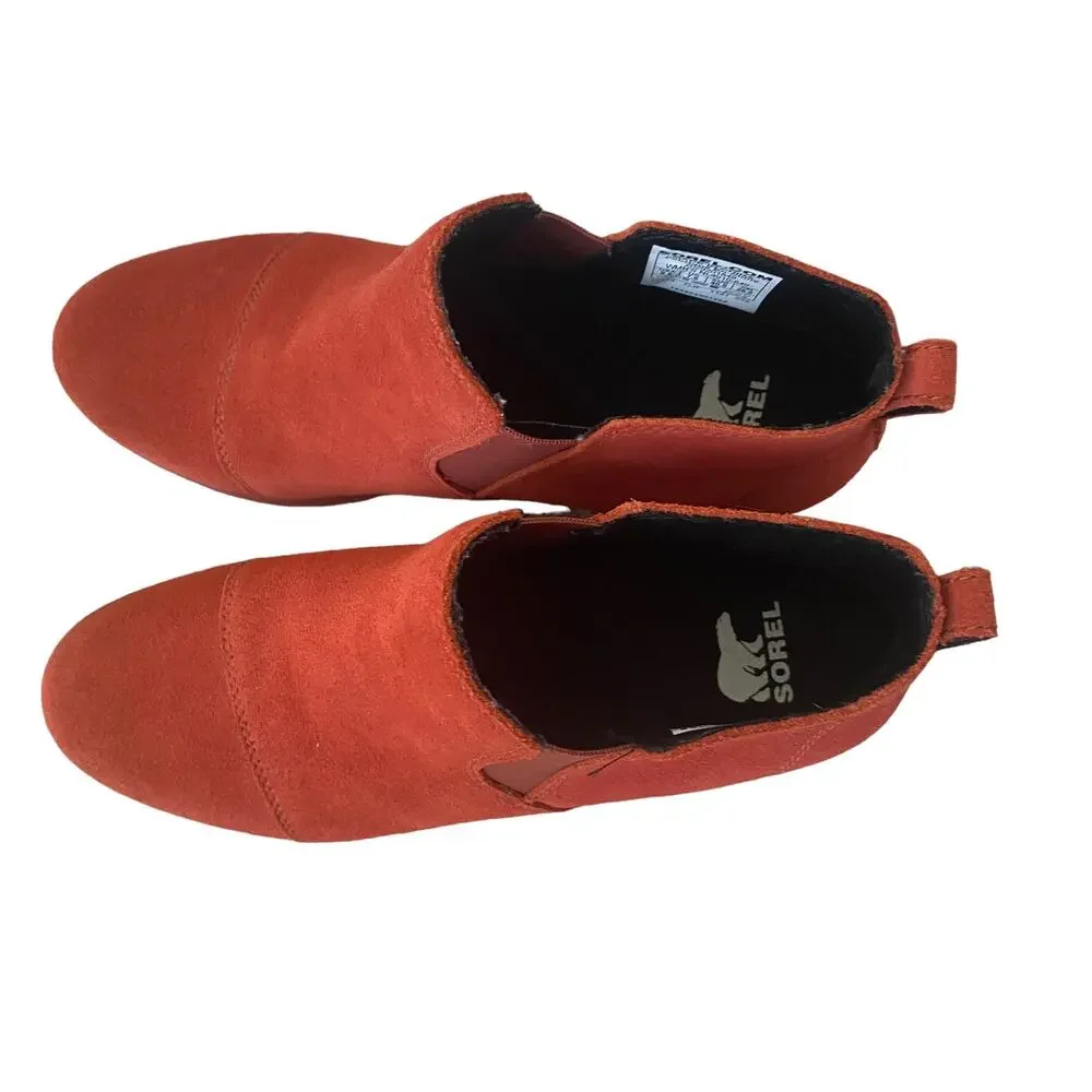 SOREL Waterproof Suede Leather Evie Pull On Wedge Ankle Bootie WARP RED 9.5